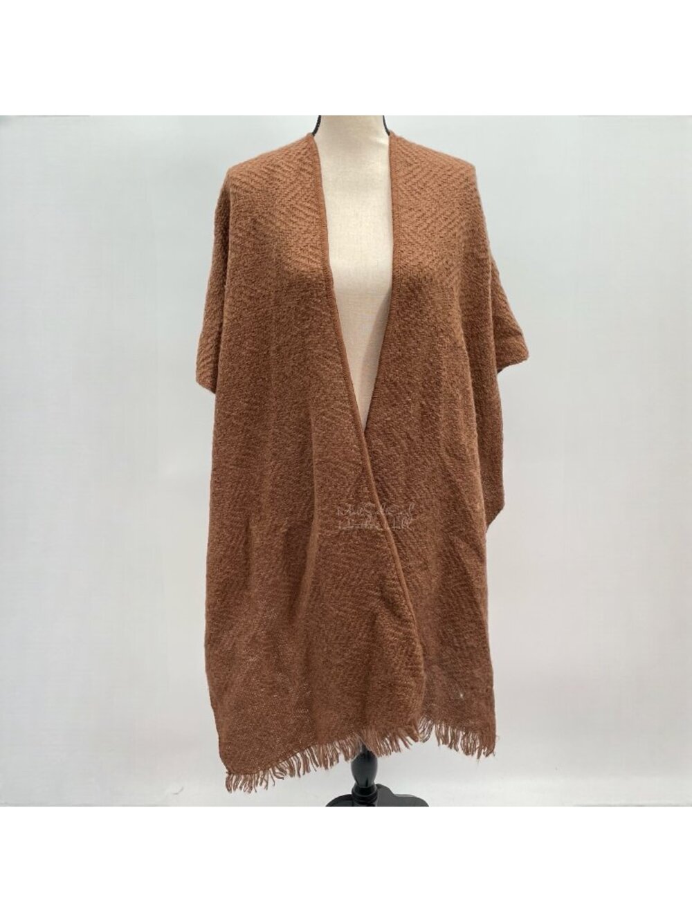 Vintage Cadaz Brown Acrylic Fringed Open Poncho Wrap Shawl Made In Japan